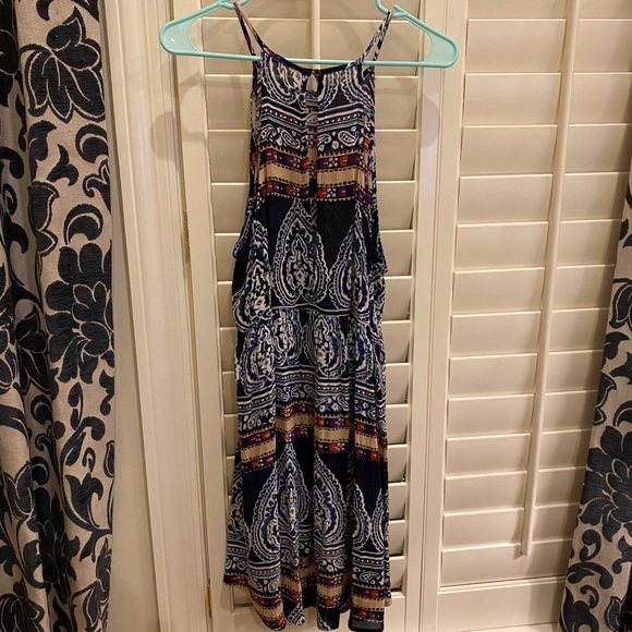 blush S navy patterned shift hi-low dress - Picture 2 of 5